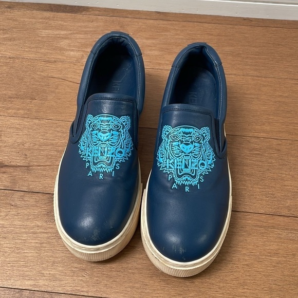KENZO Tiger platform slip-ons blue marine light Blue leather sneaker sz 8.5 (39) - Picture 2 of 13